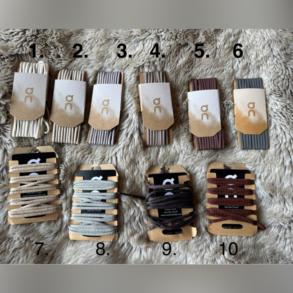 - On running shoe laces - 10 pairs